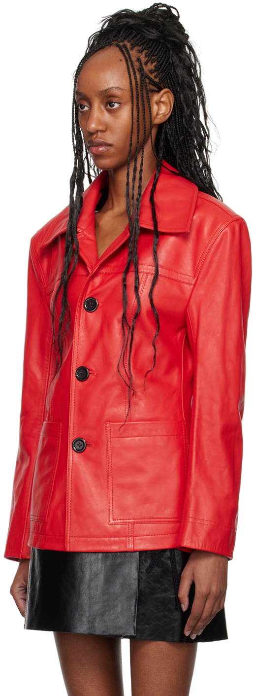 LU'U DAN Red Slim-Fit Creep Leather Jacket