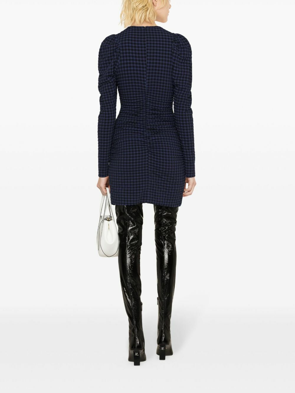 ganni blue checkered dress Seersucker Check Dress in Persian Violet