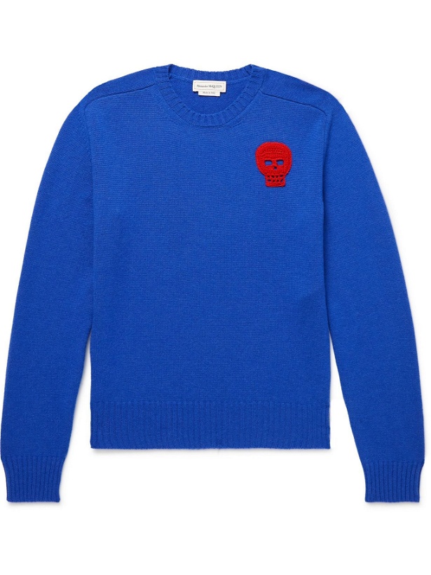 Photo: ALEXANDER MCQUEEN - Slim-Fit Crochet-Trimmed Cashmere Sweater - Blue