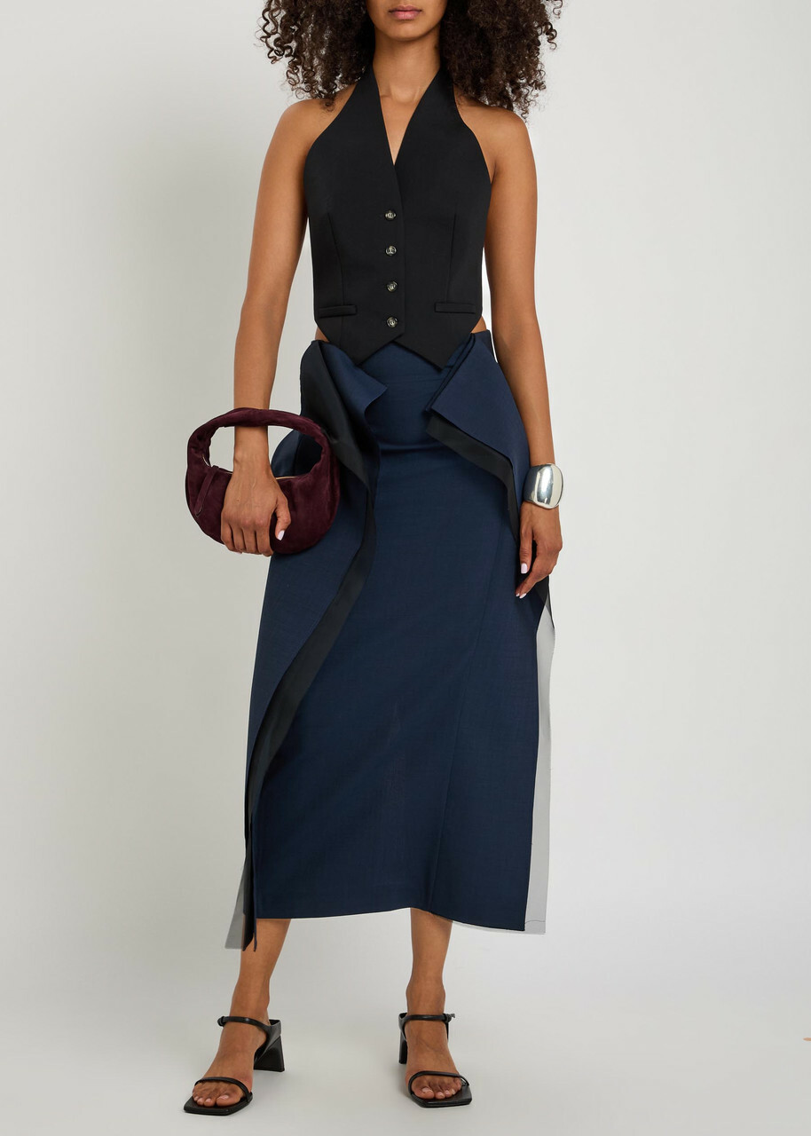 A.W.A.K.E Mode Panelled Stretch-wool Midi Skirt Navy