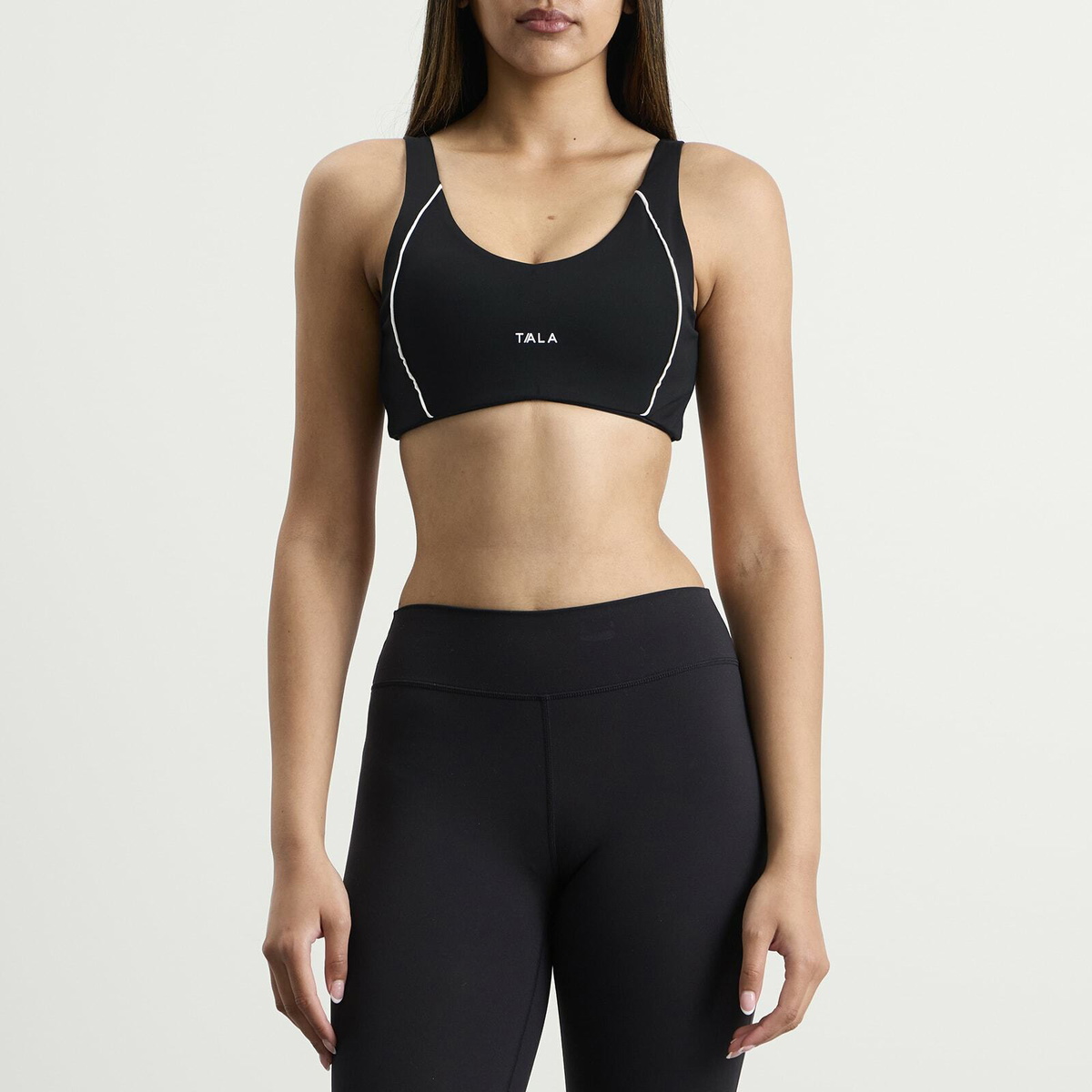 TALA Women's SkinLuxe Contrast Piping Sports Bra in Shadow Black