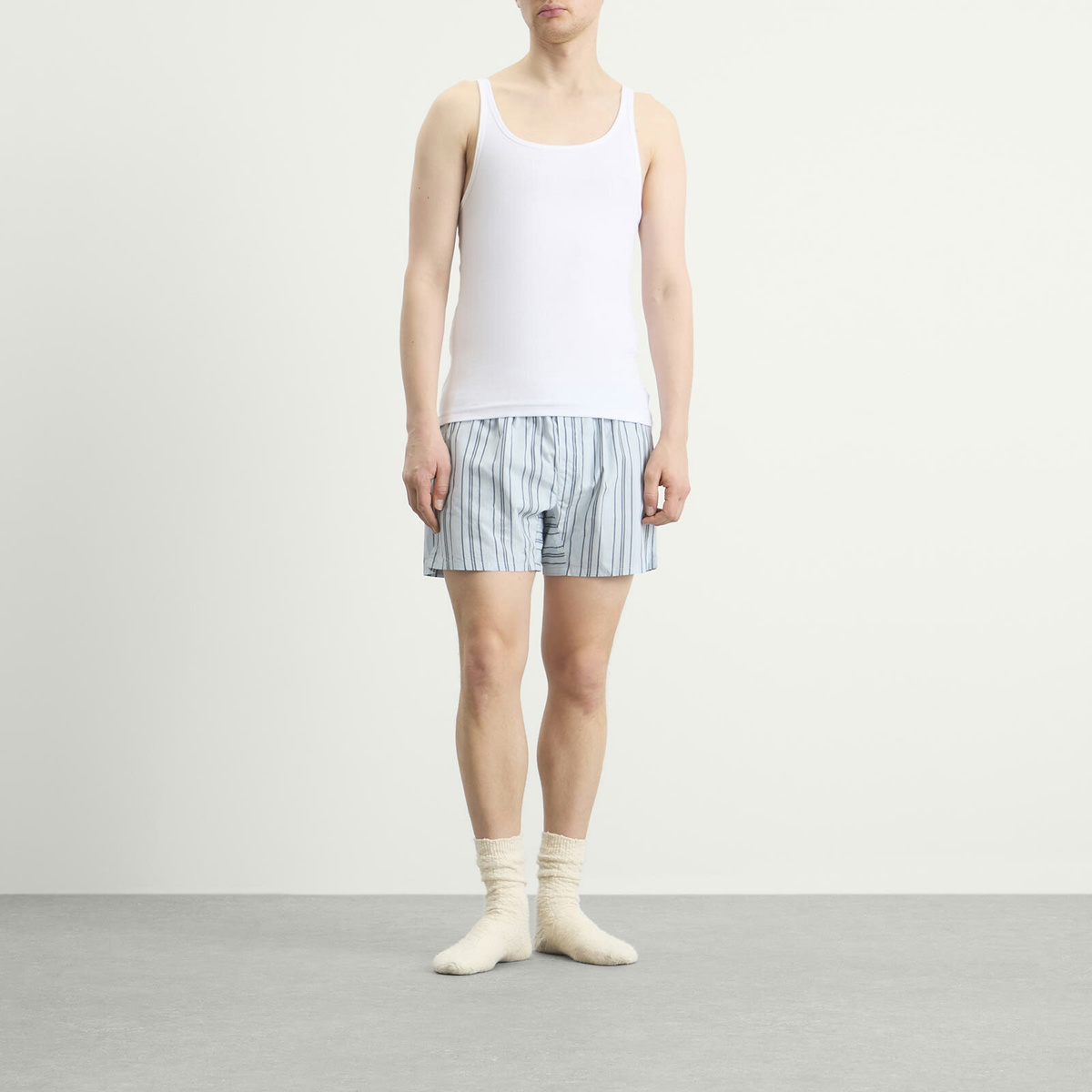 Calvin Klein Men's Heritage Cotton Poplin Sleep Short in Majorca Stripe Breezy Blue