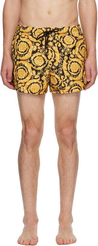 Photo: Versace Gold & Black Barocco Swim Shorts
