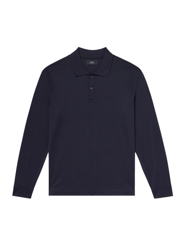 Photo: Mr P. - Silk and Cotton-Blend Polo Shirt - Blue