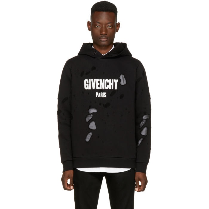 Photo: Givenchy Black Distressed Logo Hoodie