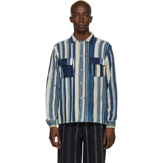 Bode Blue Striped African Country Cloth Shirt Bode