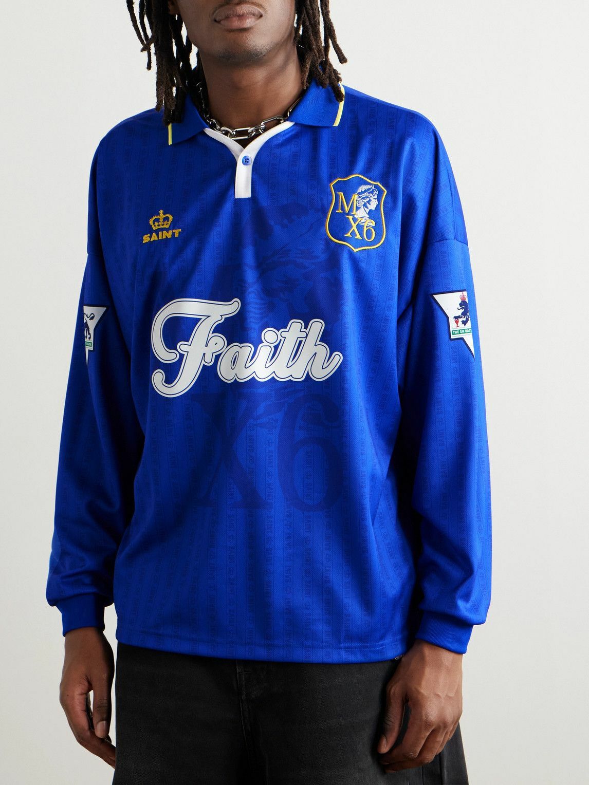SAINT Mxxxxxx - Logo-Embroidered Printed Appliquéd Mesh Polo Shirt