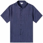 Sunspel Men's Linen Short Sleeve Shirt in Navy Melange