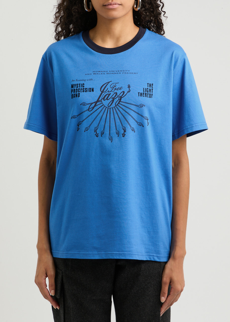 Wales Bonner Saturn Printed Cotton T-shirt Blue Wales Bonner