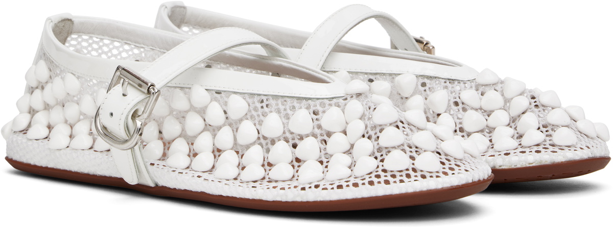 ALAÏA White Studs Fishnet Ballerina Flats