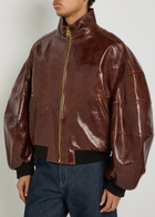 Willy Chavarria Quilted Leather Bomber Jacket Brown