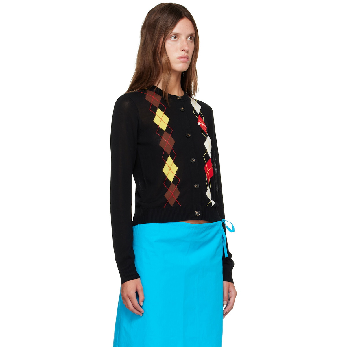 GANNI Black Argyle Cardigan