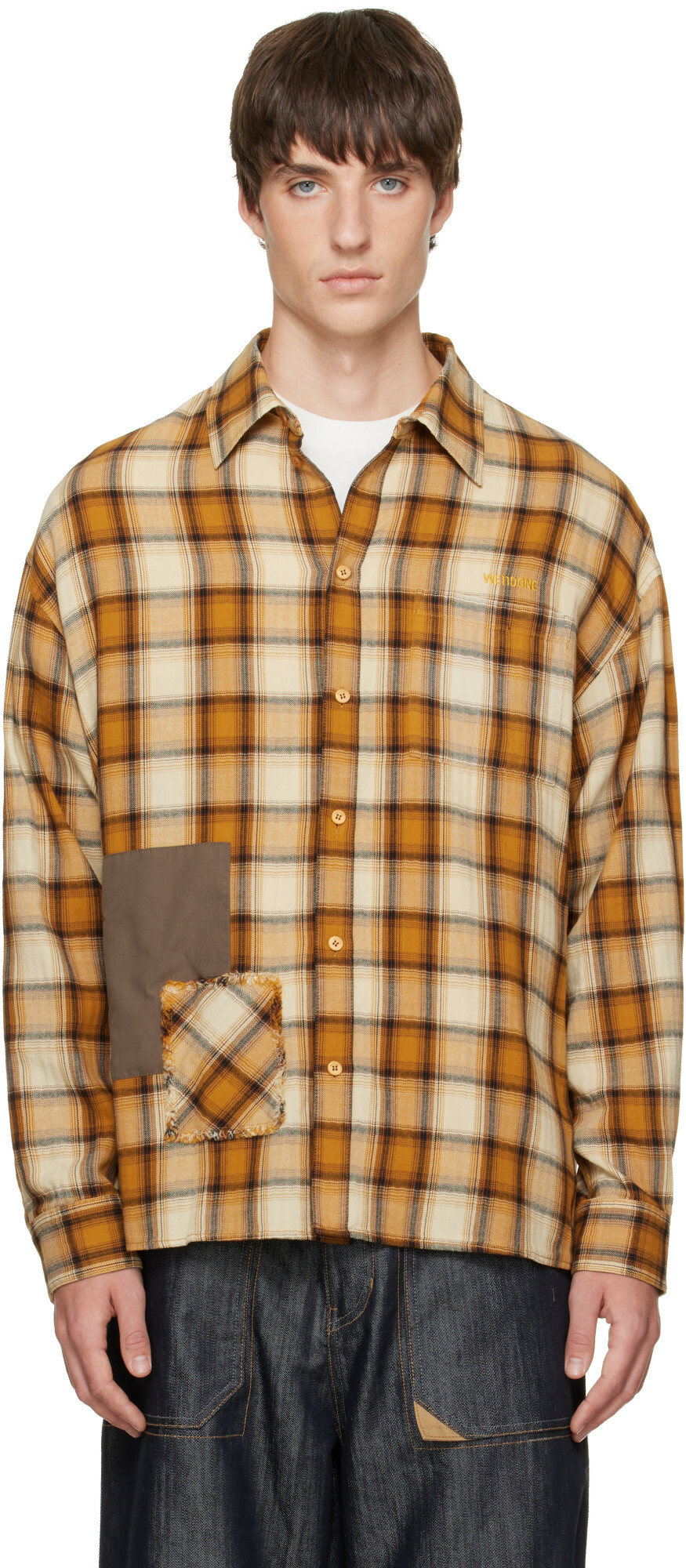 We11done Yellow Repaired Checked Shirt
