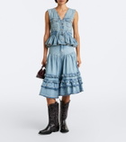 Ganni Ruffled denim midi skirt