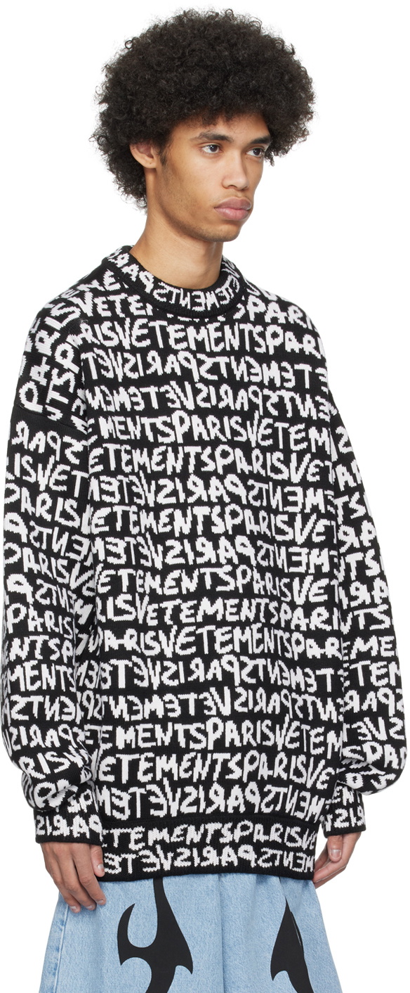 VETEMENTS Black & White Graffiti Monogram Sweater Vetements