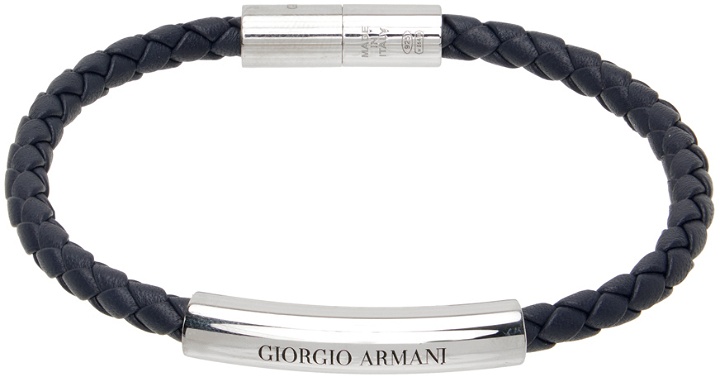 Photo: Giorgio Armani Navy Braided Leather Bracelet