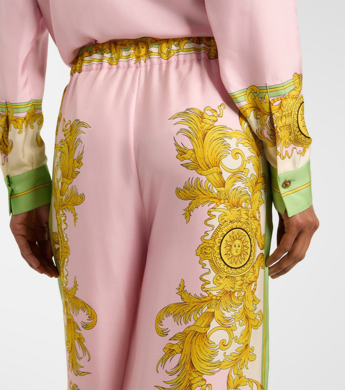 Versace Printed silk twill wide-leg pants