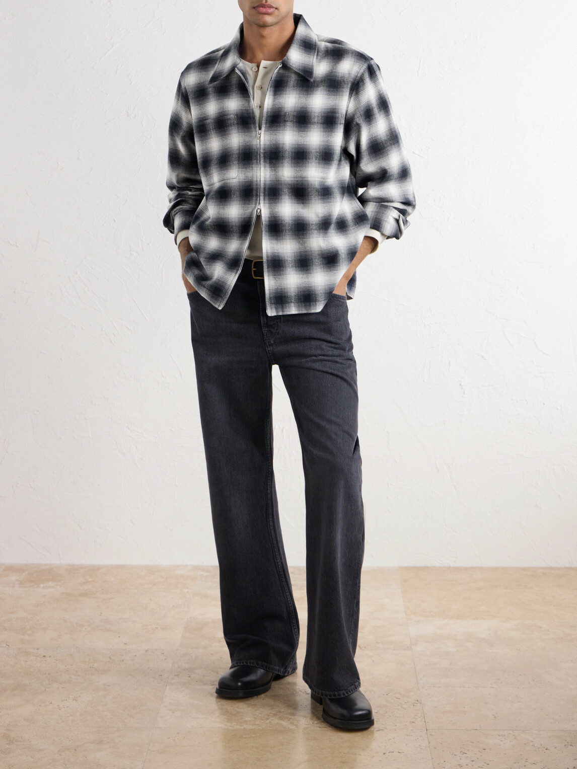Corridor - Zoclao Checked Zip-Up Cotton Jacket - Black