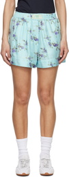GANNI Blue Printed Silk Boxer Shorts