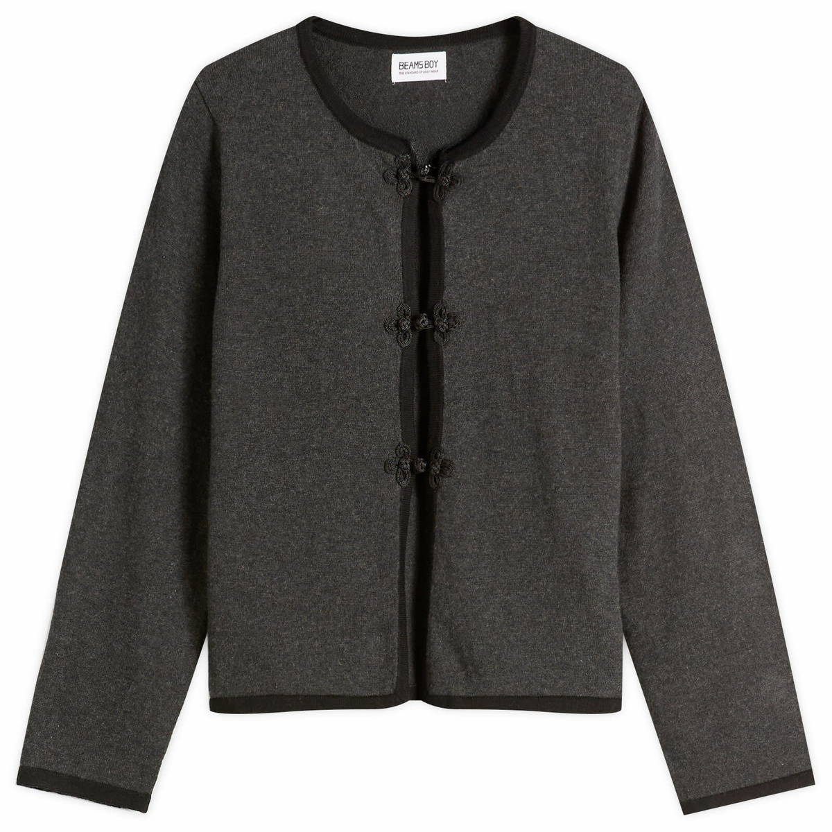 Beams Boy Women's China Trim Cardigan in Charcoal Grey