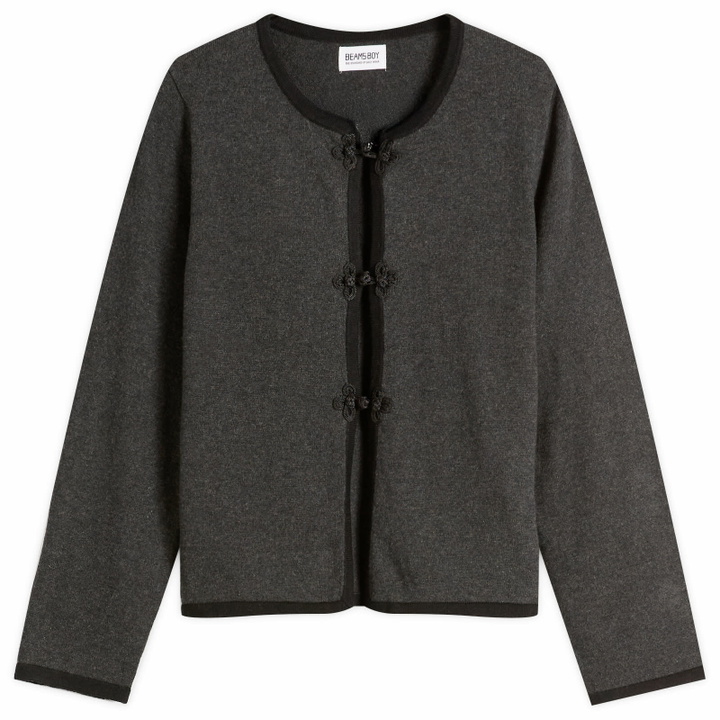 Photo: Beams Boy Women's China Trim Cardigan in Charcoal Grey