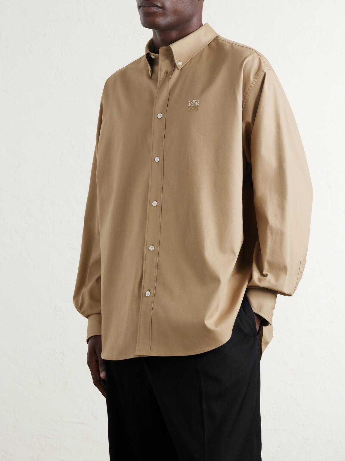 LOEWE - Anagram-Embroidered Cotton Shirt - Neutrals