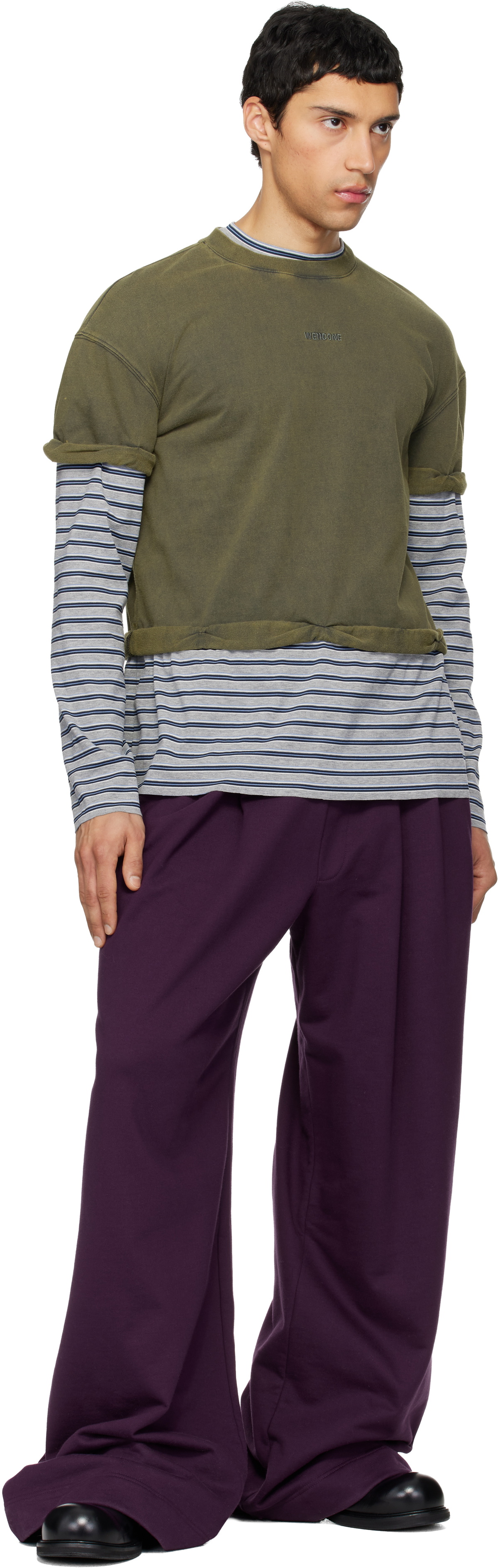 We11done Green & Gray Layered Stripe Long-Sleeve T-shirt