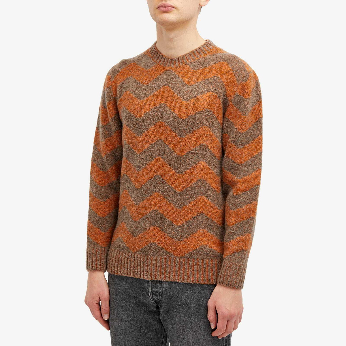 Country Of Origin Men's Thames Stripe Knit Jumper in Light Brown/Orange