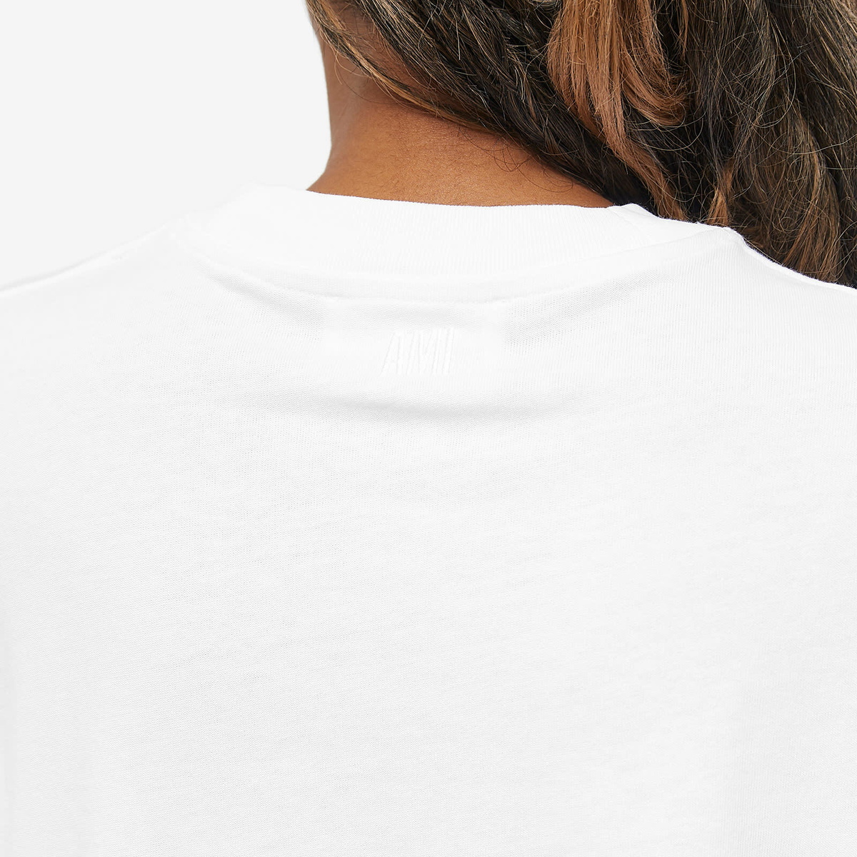 AMI Paris Women's Logo Cropped T-Shirt in Wool Tricotine White AMI