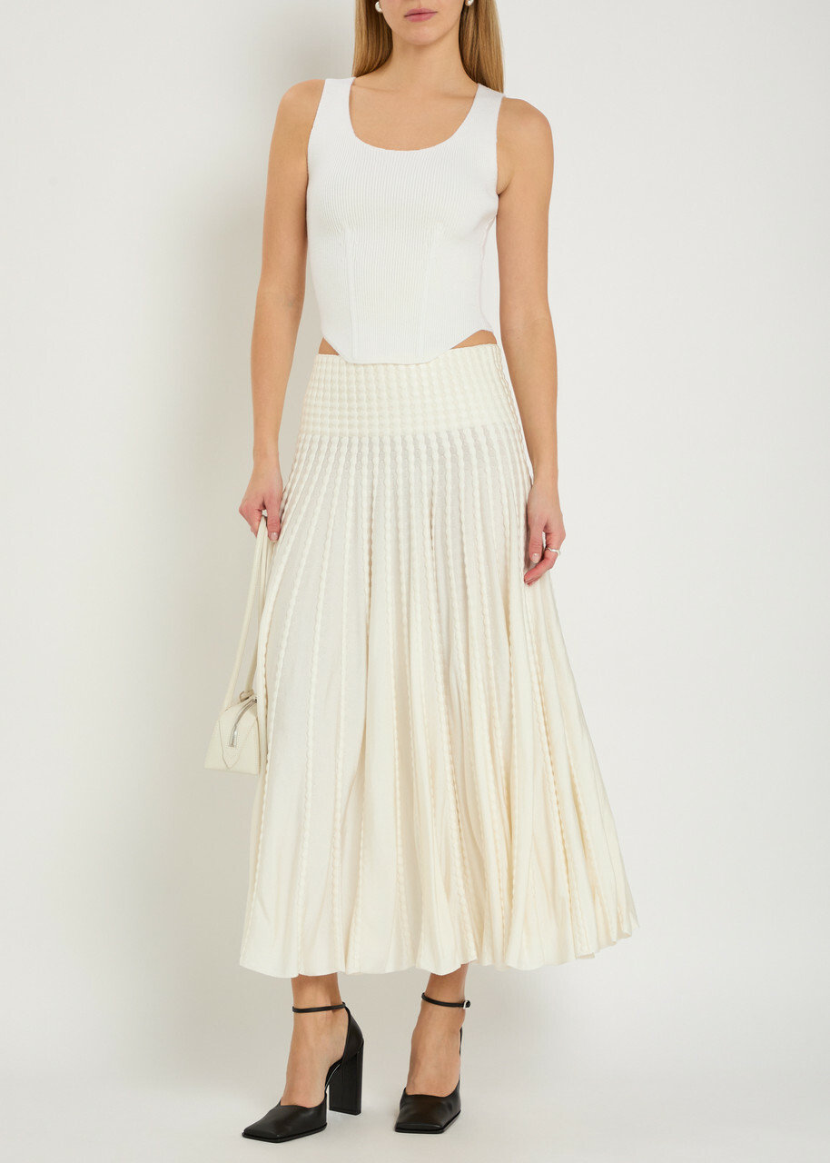 Alaïa Textured Knit Midi Skirt White