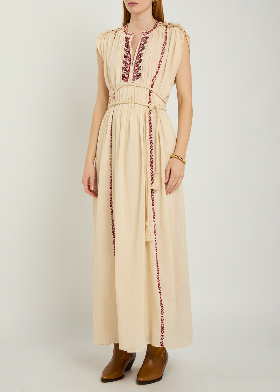 Isabel Marant étoile Liviane Embroidered Cotton Maxi Dress Beige