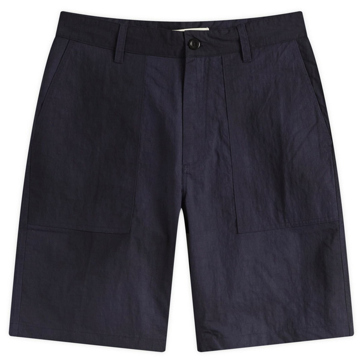 Photo: Norse Projects Men's Lukas Relaxed Wave Dye Shorts in Dark Navy