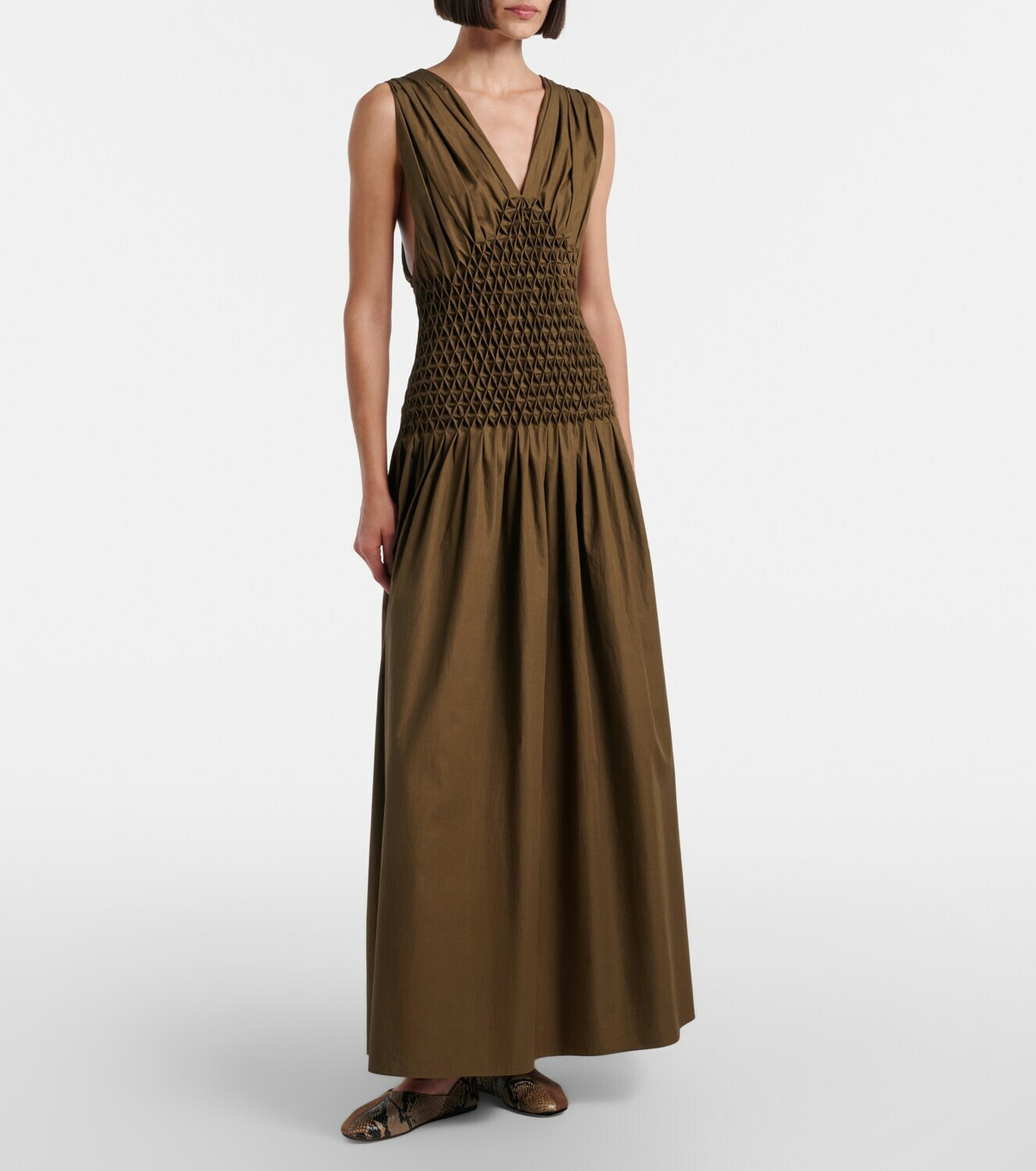 Khaite Jane snake-effect leather and suede ballet flats