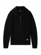 Dolce&Gabbana - Logo-Appliquéd Ribbed Wool Half-Zip Sweater - Black