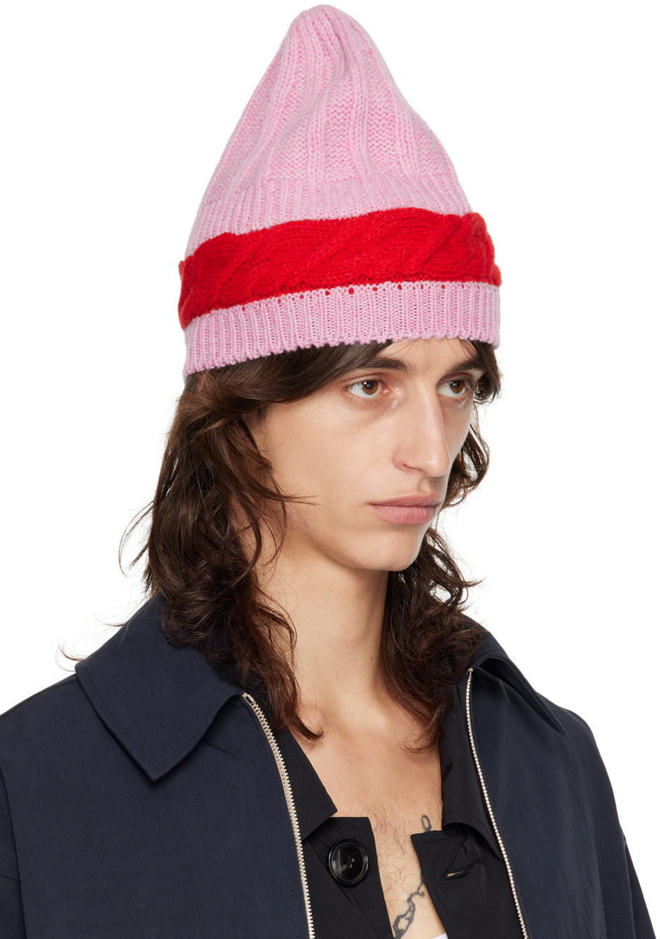 Edward Cuming Pink & Red Aaron Knit Beanie Edward Cuming