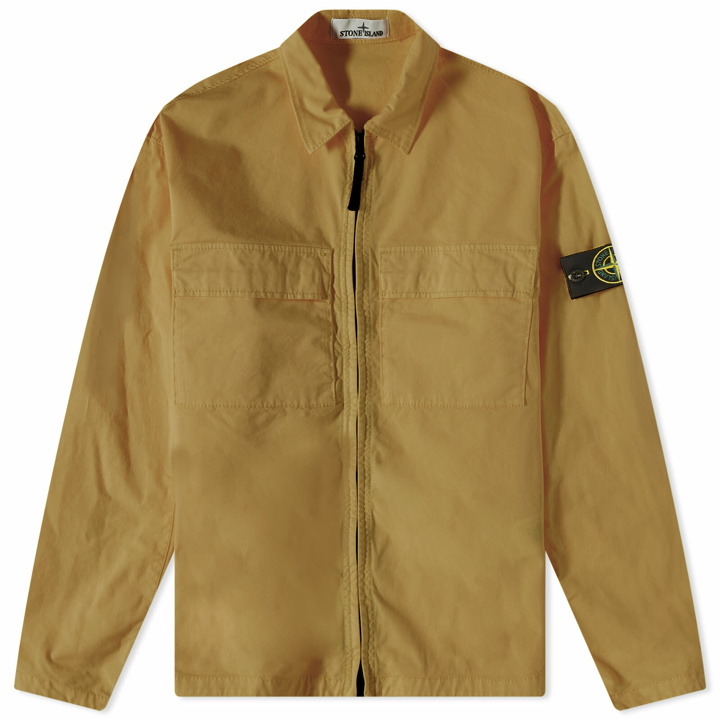 Photo: Stone Island Men's Supima Cotton Twill Stretch-TC Zip Shirt Jacket in Dark Beige