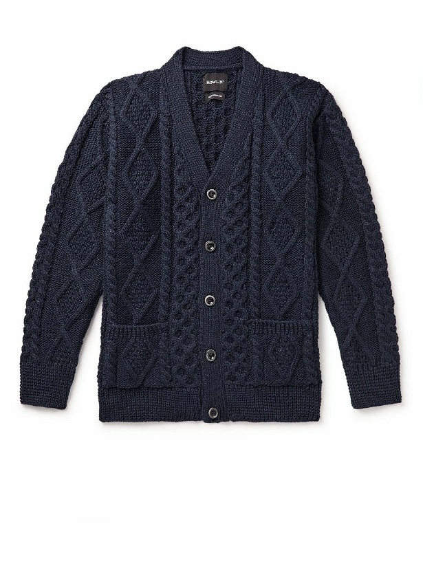 Photo: Howlin' - Blind Flowers Cable-Knit Wool Cardigan - Blue