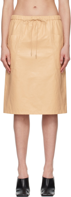 Photo: ALAÏA Beige Pencil Calfskin Midi Skirt