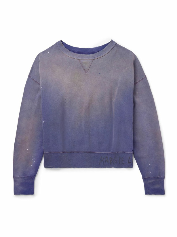 Photo: Maison Margiela - Cropped Paint-Splattered Cotton-Jersey Sweatshirt - Blue