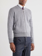 Thom Browne - Striped Wool, Linen and Cotton-Blend Zip-Up Cardigan - Gray