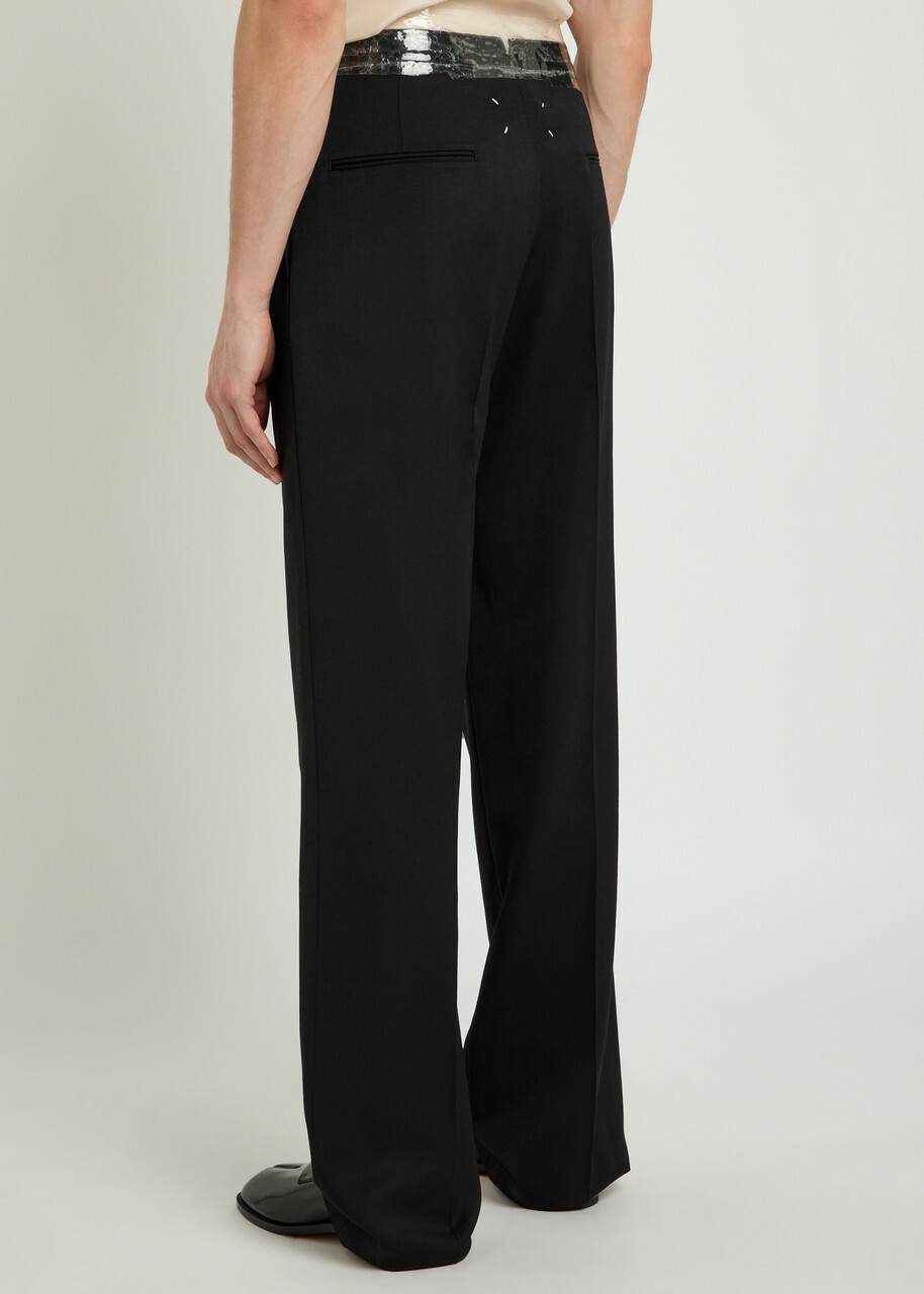 Maison Margiela Tape-effect Straight-leg Wool Trousers Black