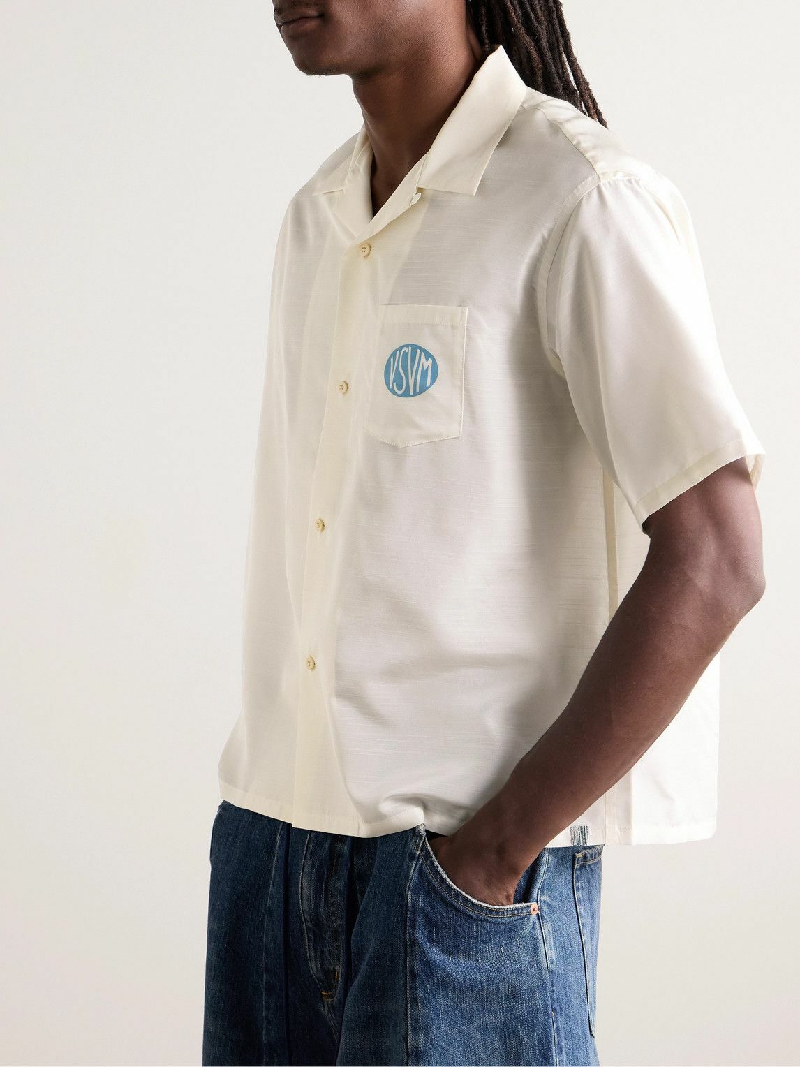 Visvim - Crosby Convertible-Collar Logo-Print Silk Shirt Visvim - Crosby Convertible-Collar Logo-Print Silk Shirt