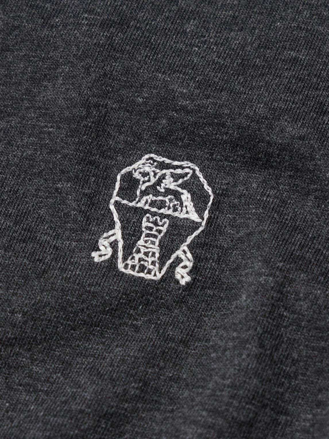 Brunello Cucinelli - Logo-Embroidered Cotton-Jersey T-Shirt - Gray