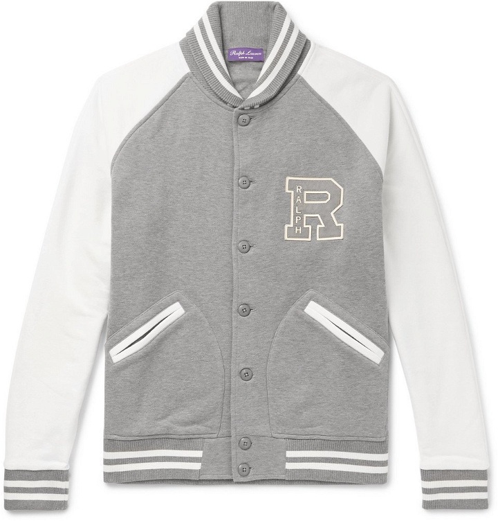 Photo: Ralph Lauren Purple Label - Logo-Appliquéd Cotton-Blend Jersey Bomber Jacket - Men - Gray