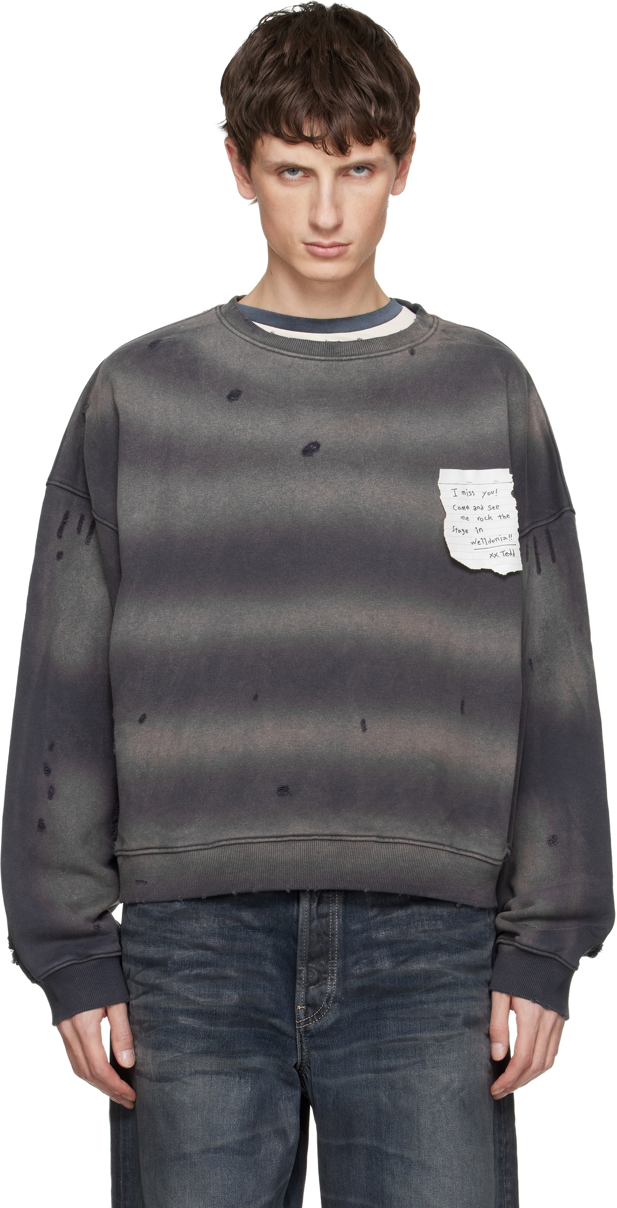 We11done Gray Paper Note Grunge Sweatshirt