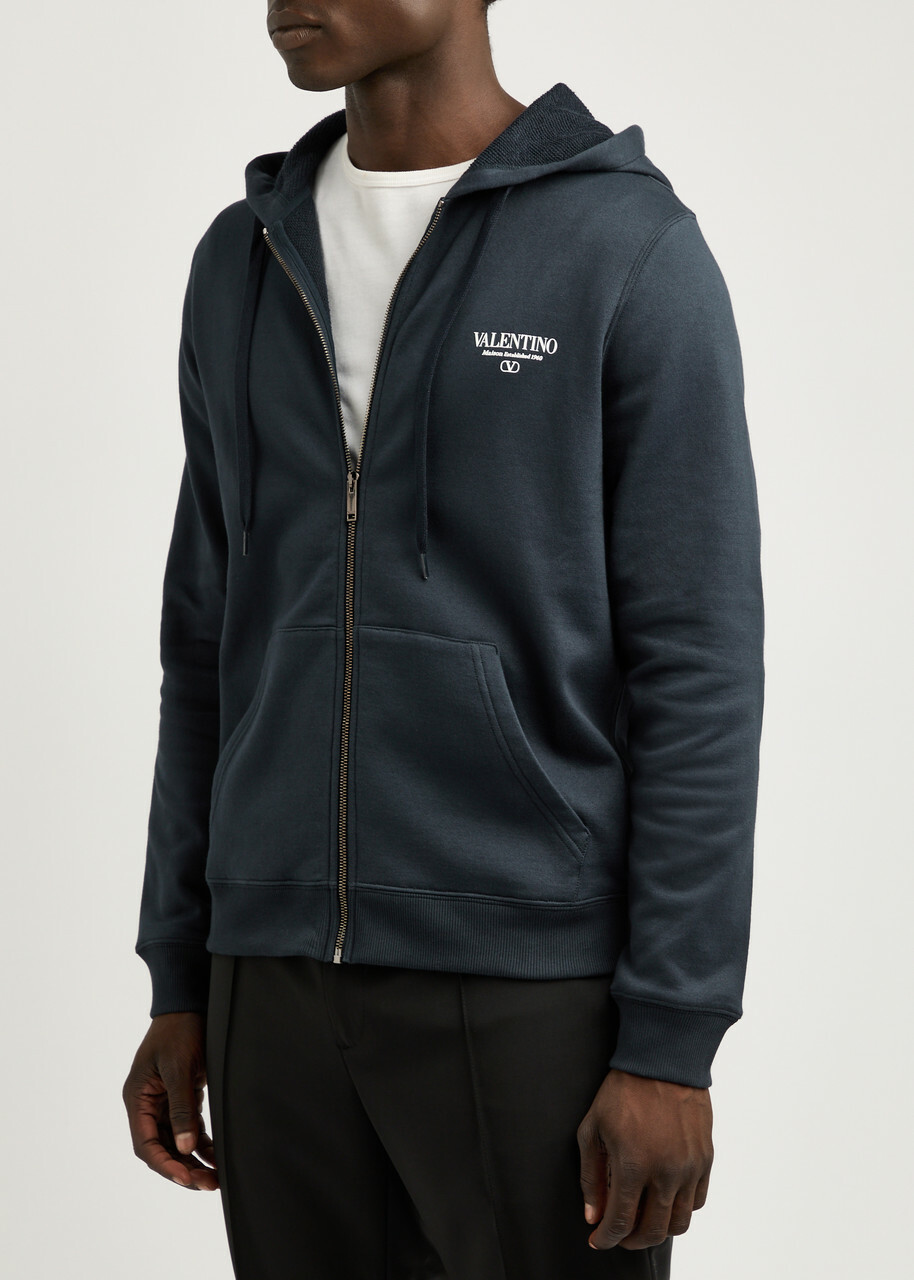 Valentino Logo Hooded Jersey Sweatshirt Navy Valentino