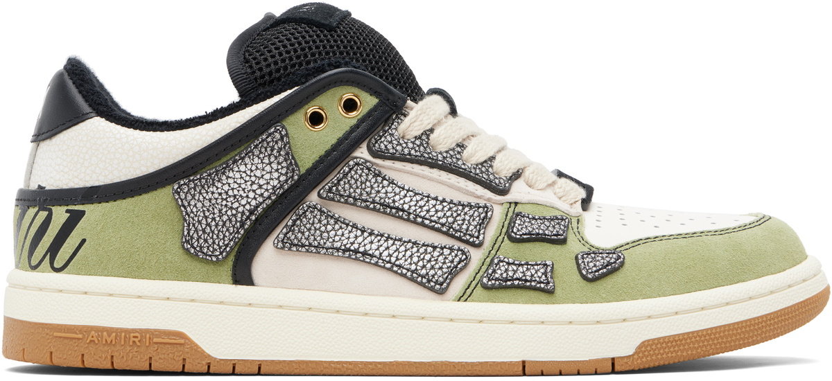 AMIRI White & Green XL Skel Top Low Sneakers