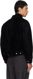 COOR Black Double Pocket Trimming Collar Velvet Denim Jacket