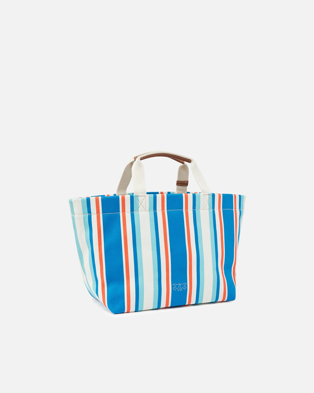 Pinko Medium Shopper Bag In Striped Canvas Orange/Light Blue