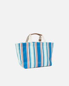Pinko Medium Shopper Bag In Striped Canvas Orange/Light Blue Antique Gold